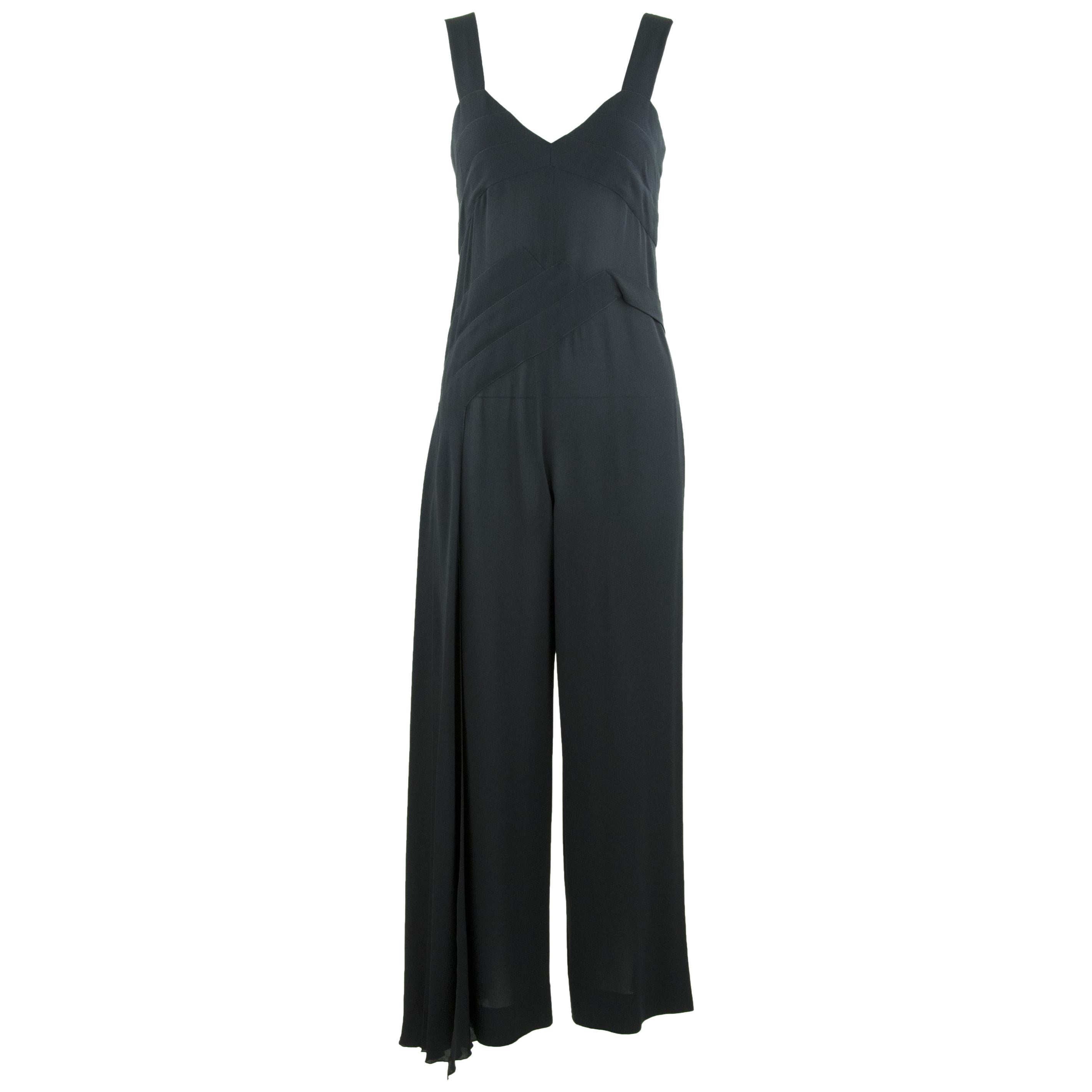 Chanel Black Sleeveless Silk Jumpsuit - Size FR 36/38 For Sale