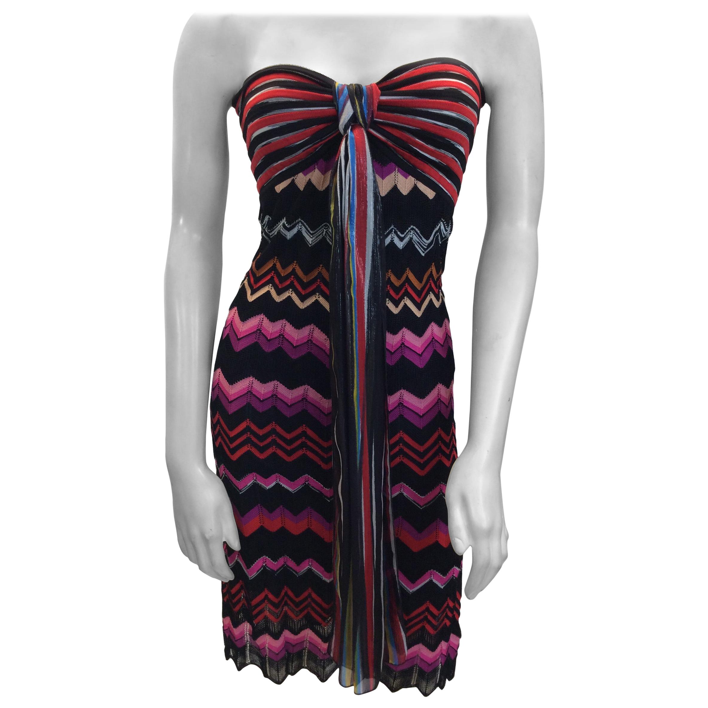 Missoni Multi-Color Striped Strapless Dress For Sale