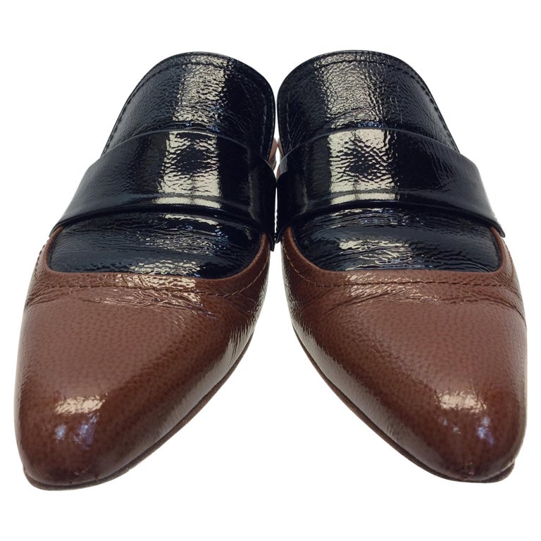 Marni Black and Brown Patent Leather Slides For Sale at 1stdibs