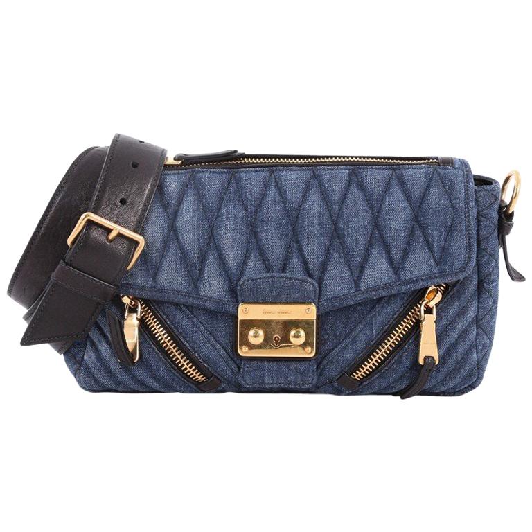 Miu Miu Biker Shoulder Bag Matelasse Denim Medium