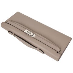 Hermes Kelly Cut Clutch Bag Gris Asphalte Gray Swift Palladium