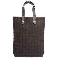 HERMES Vintage Bag in Brown Canvas and Brown Grained Leather