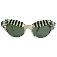 Schiaparelli Cabana Floral Cat Eye Sunglasses in Creamy White and Black, 1950s