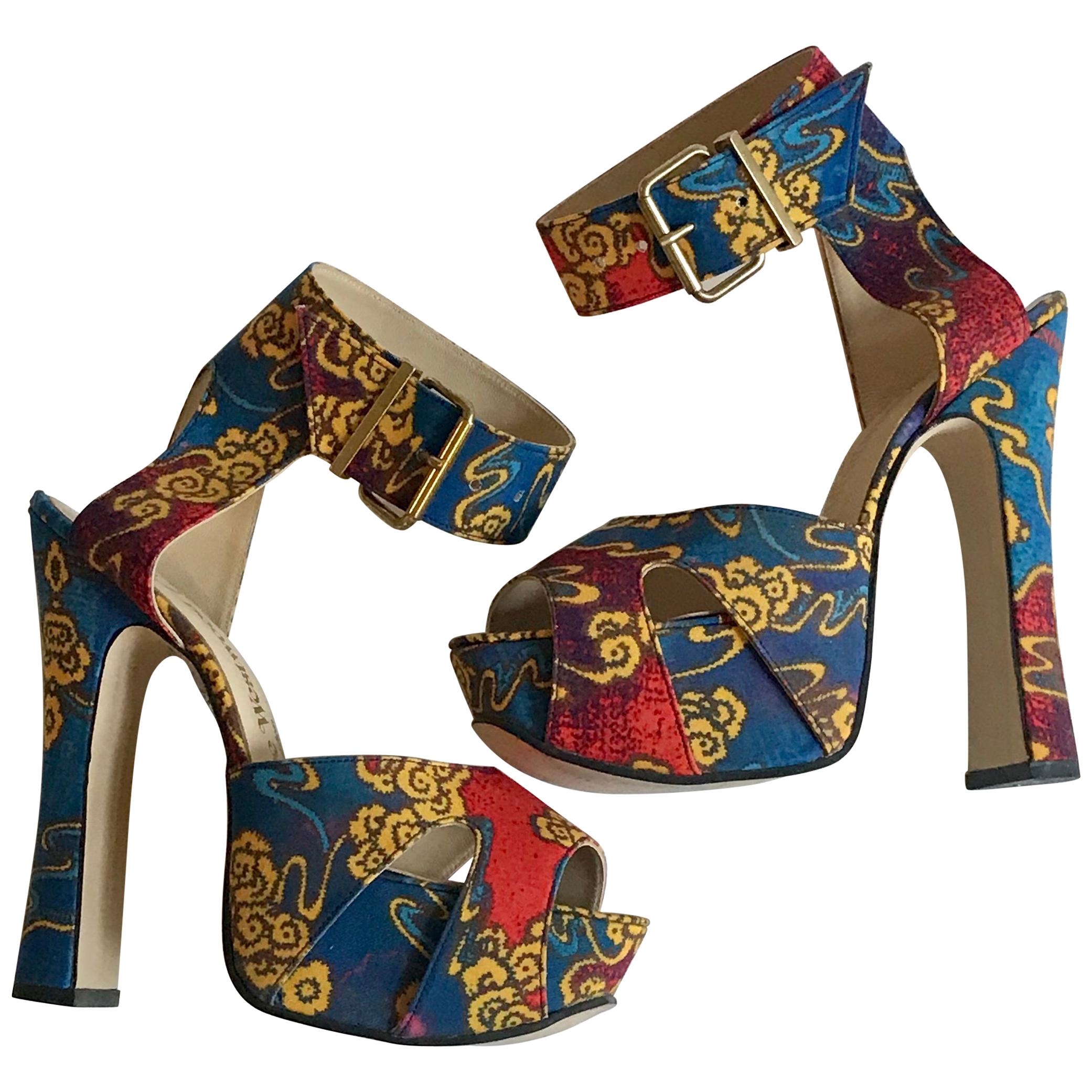 Vivienne Westwood Tea Garden Print Blue Gold and Red Platform Sandals 