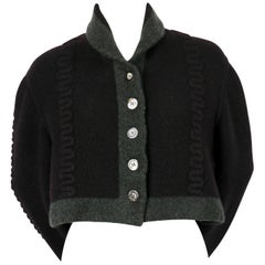 AZZEDINE ALAIA navy blue and green wool cropped cardigan sweater, 1994