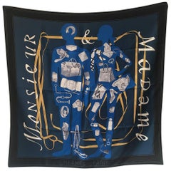 Hermes Monsieur et Madame Silk scarf in Navy