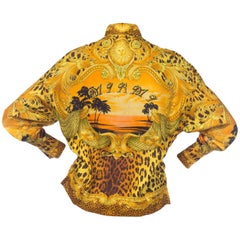 Vintage 1990s Gianni Versace Miami Baroque Leopard Silk Blouse