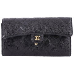 Chanel CC Gusset Classic Flap Wallet Quilted Caviar Long