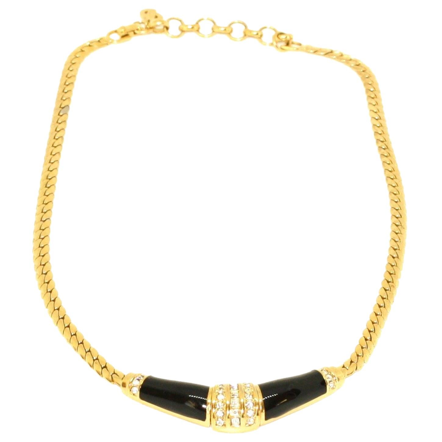 Black Enamel Necklace by Christian Dior For Sale