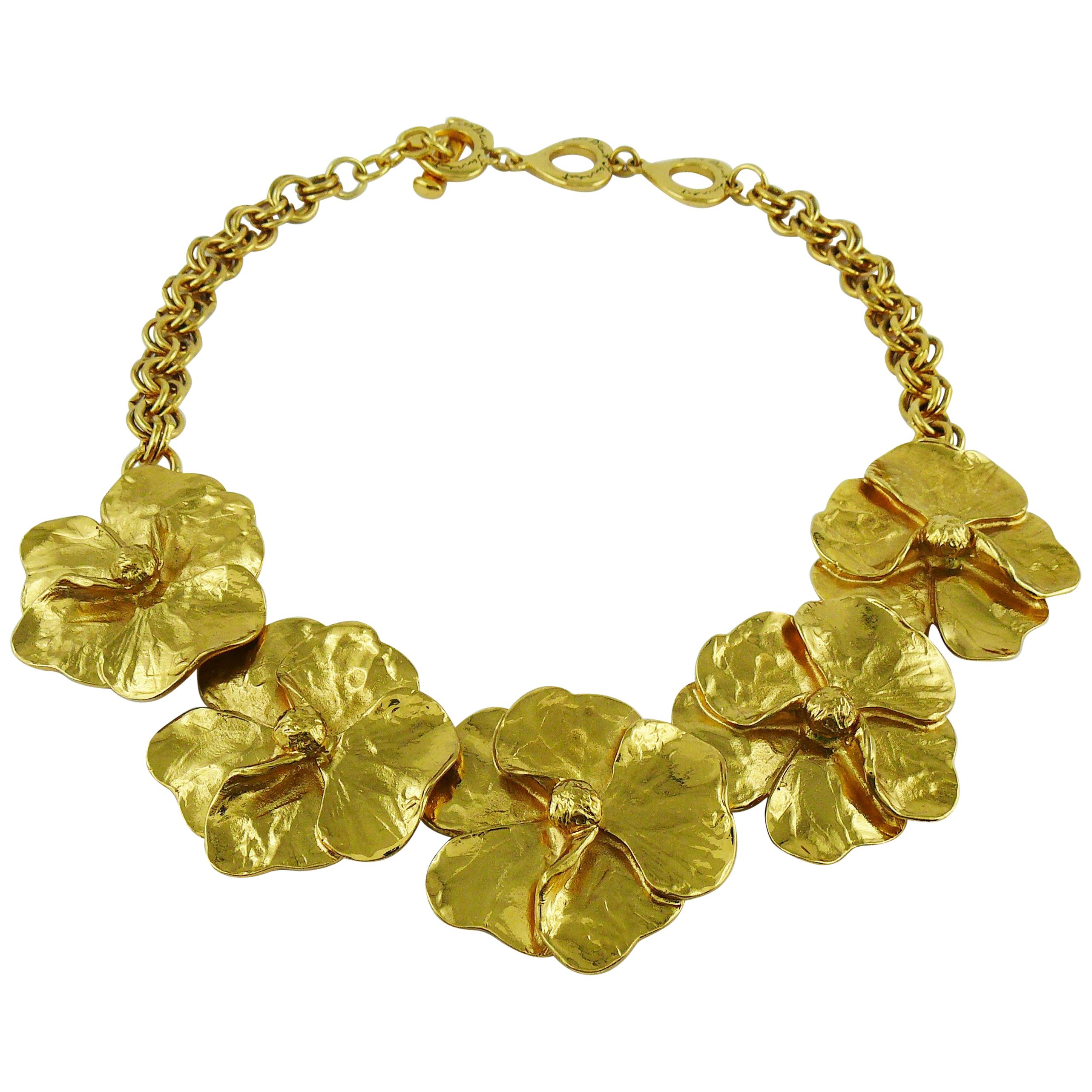 Yves Saint Laurent YSL Gold Toned Pansy Necklace
