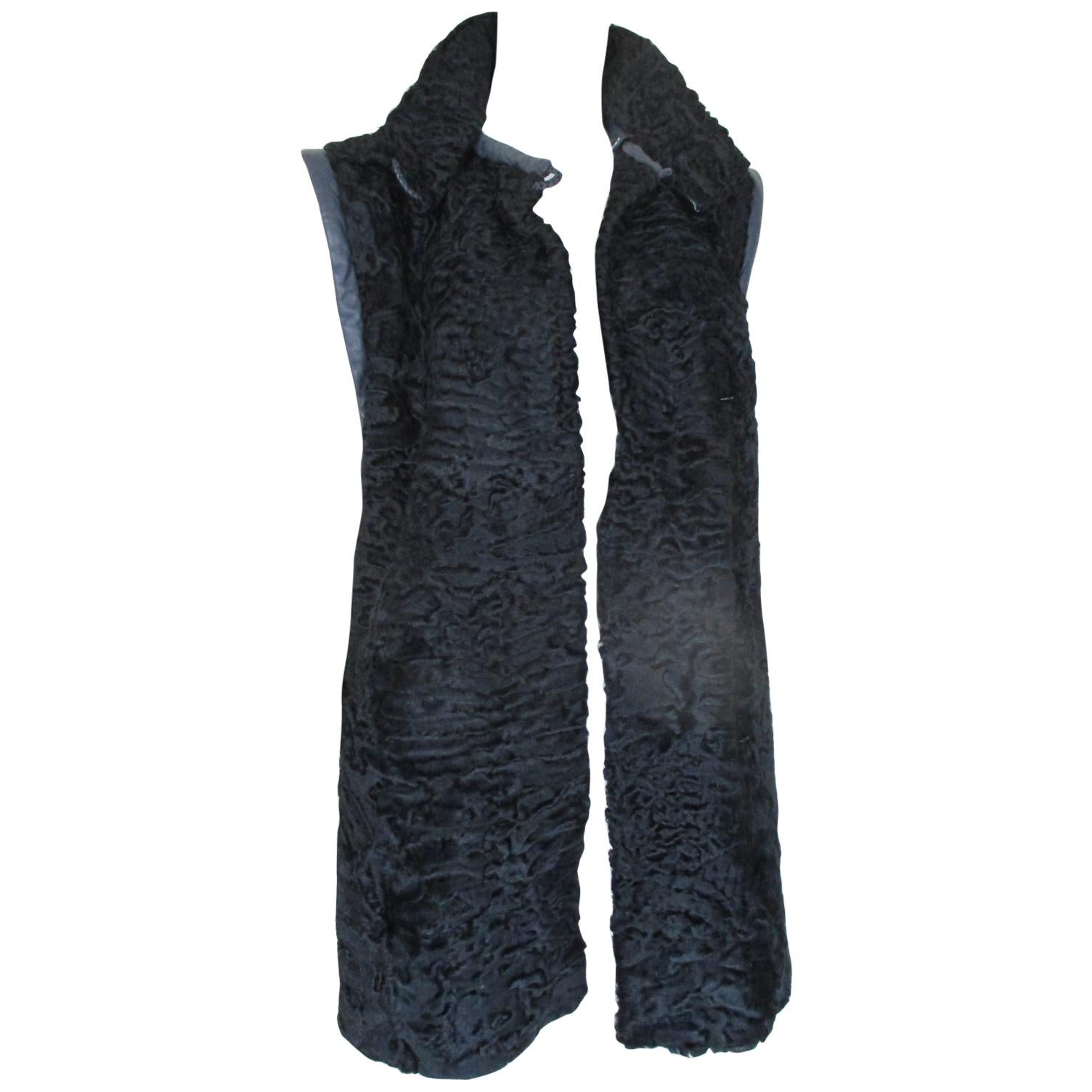  Blauer blauer Mantel aus persischem Lamm/Astrakhan-Pelz mit abnehmbaren Ärmeln im Angebot