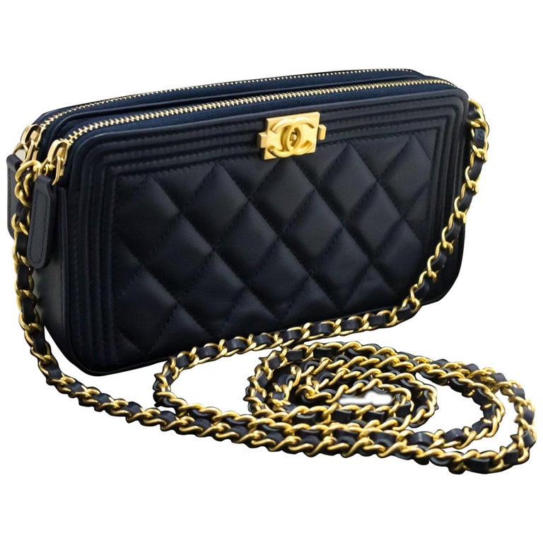 Chanel Double zip WOC Grey/Blue Caviar Cross body Clutch at 1stDibs