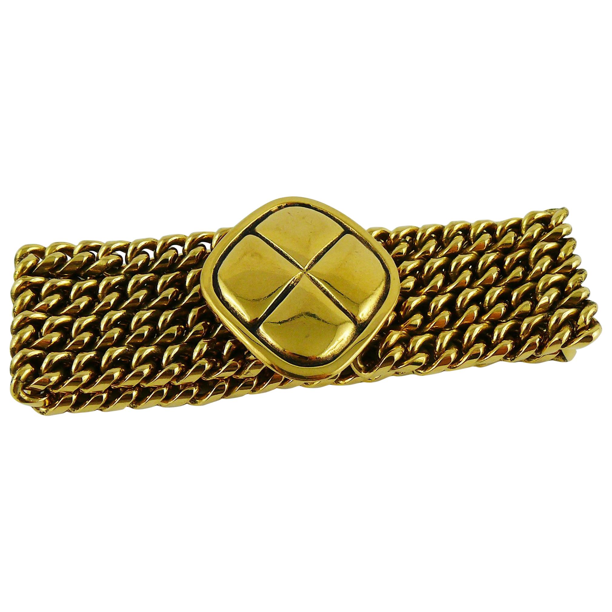 Chanel Vintage Gold Toned Quilted Medallion Chain Bracelet