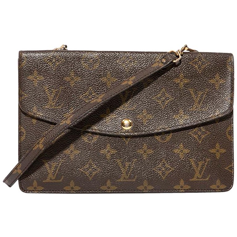LOUIS VUITTON Vintage Double Clutch Bag in Brown Monogram Canvas at 1stDibs