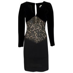 1980s Yves Saint Laurent Black Velvet, Lace & Jersey Dress