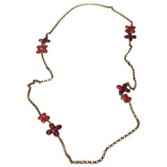 MARGUERITE DE VALOIS Long Necklace in Aged Gilt Metal and Colored Molten Glass