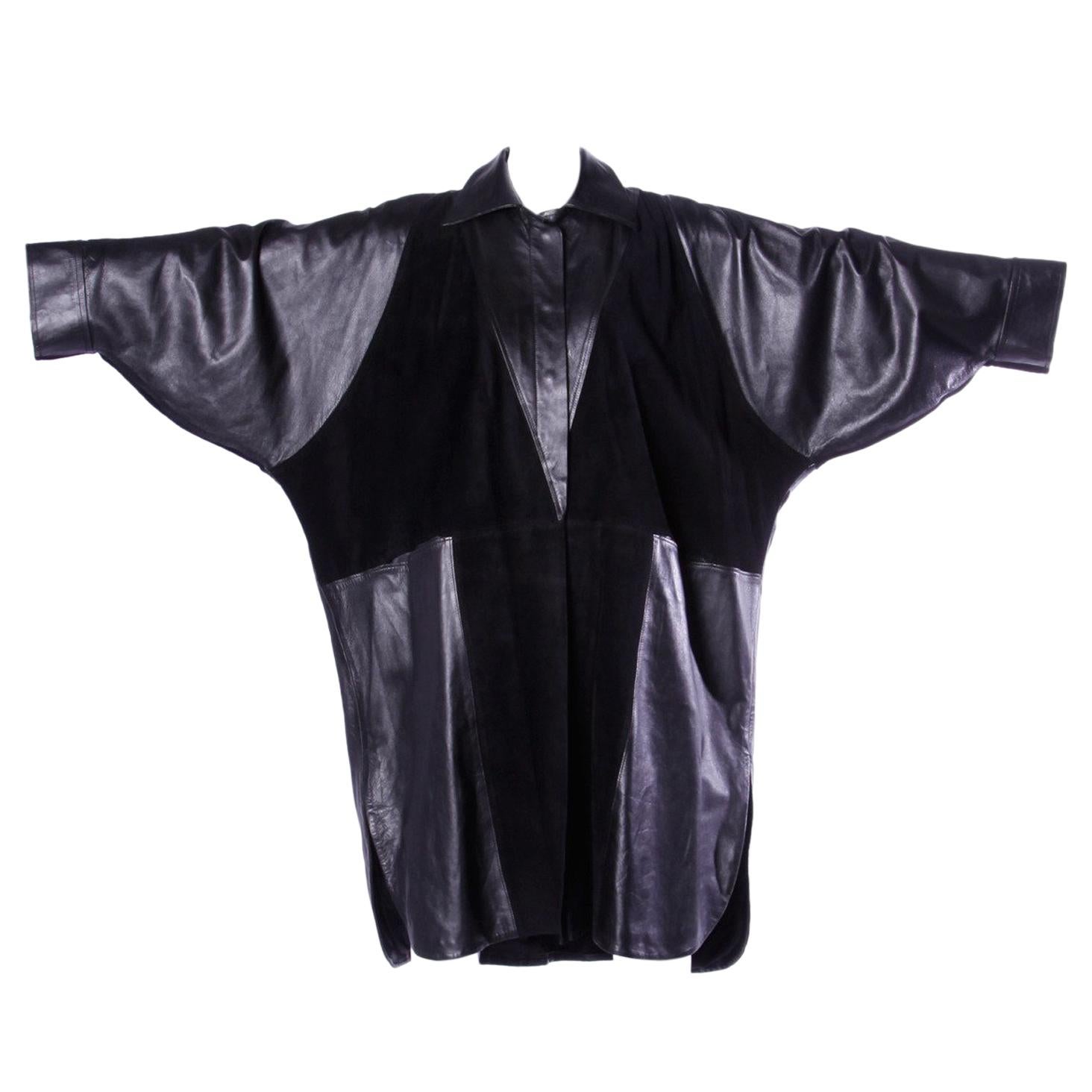 Jean Claude Jitrois Vintage 1980s Black Leather Avant Garde Coat