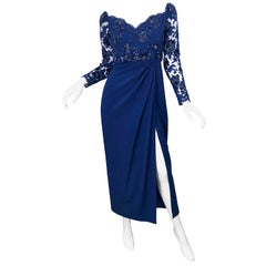 Schönes Vintage Christian Dior Größe 8 / 10 Marineblaues Spitzen-Paillettenkleid