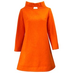 Chic 1960s Orange Wool Mod Space Age Cut Out A Line Retro 60s Mini Dress Tunic