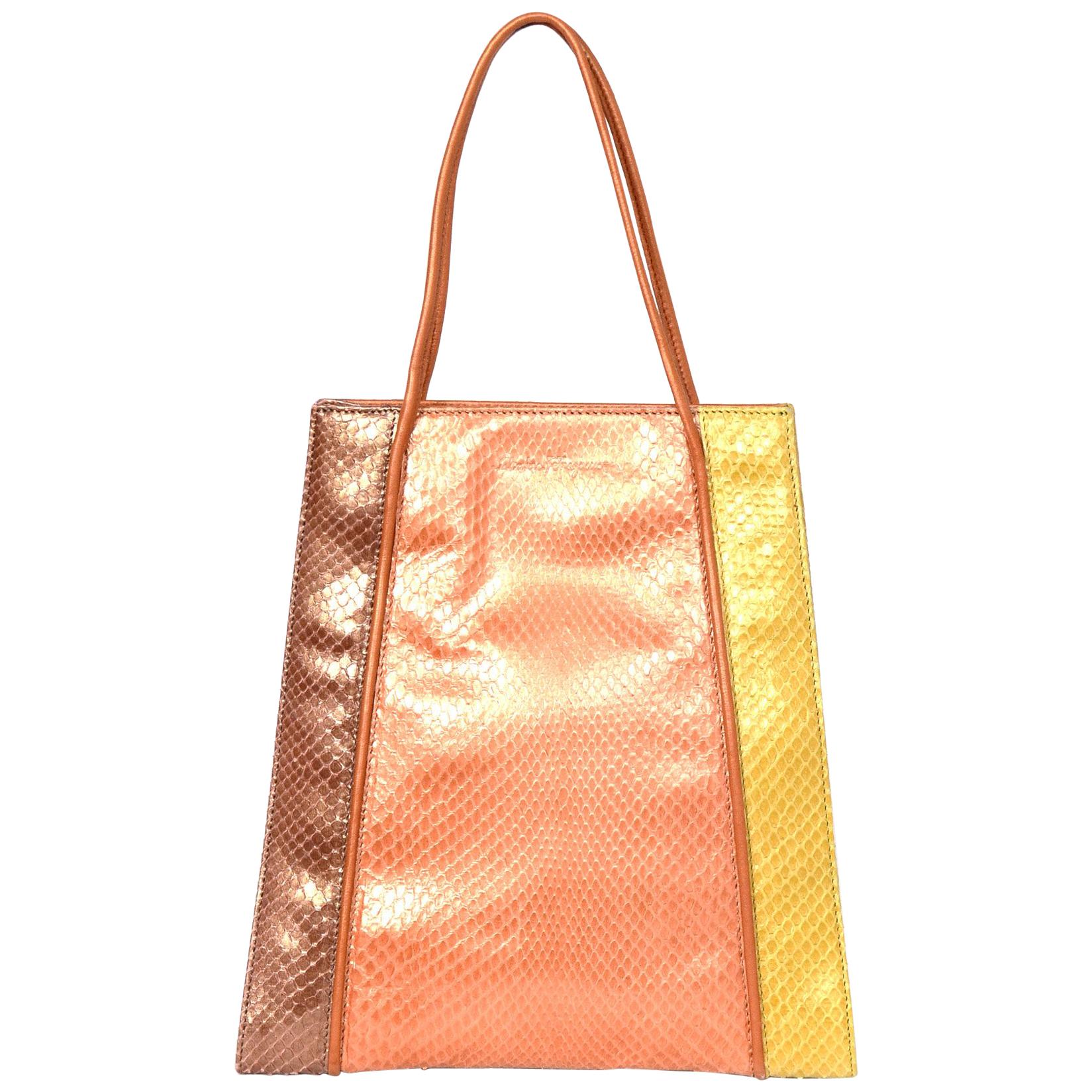 Salvatore Ferragamo Tricolor Yellow, Orange, Pink, Python Handle Bag Handbag 