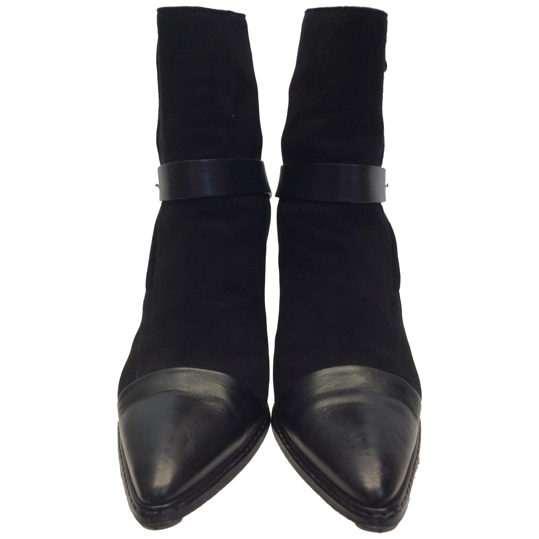 Costume National Black Leather and Suede Ankle Boots For Sale