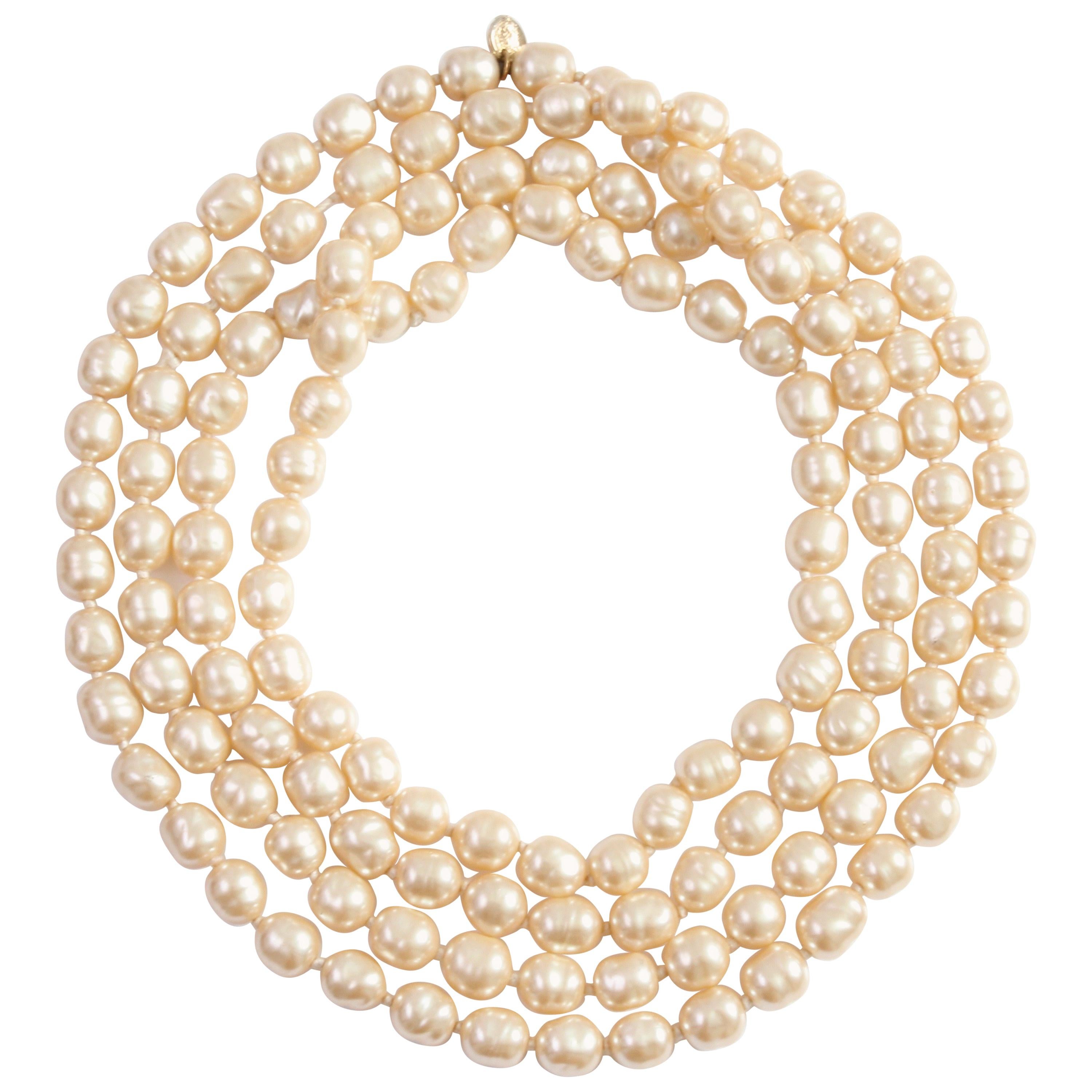 Chanel Opera Necklace Glass Pearl Sautoir Infinity 65 Inches 1980s 