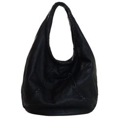 Bottega Veneta Black Cervo Deerskin Leather Large Baseball Hobo Bag