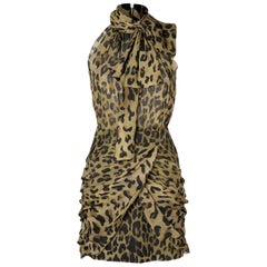 Balmain Leopard-Print Silk Dress