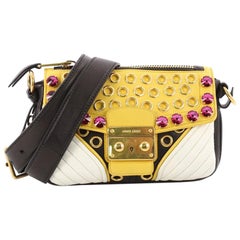 Miu Miu Biker Crystal Shoulder Bag Grommet Embellished Leather Small