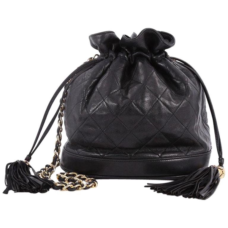 Chanel Vintage Drawstring Bucket Bag Quilted Lambskin Small