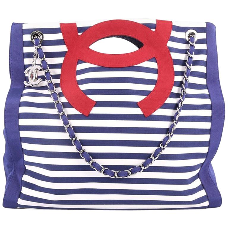 Chanel Mariniere Chain Tote Striped Canvas Large at 1stDibs