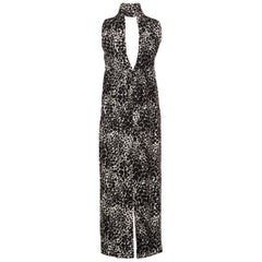 Yves Saint Laurent YSL Black and White Silk Print High Neck Evening Dress, 1985