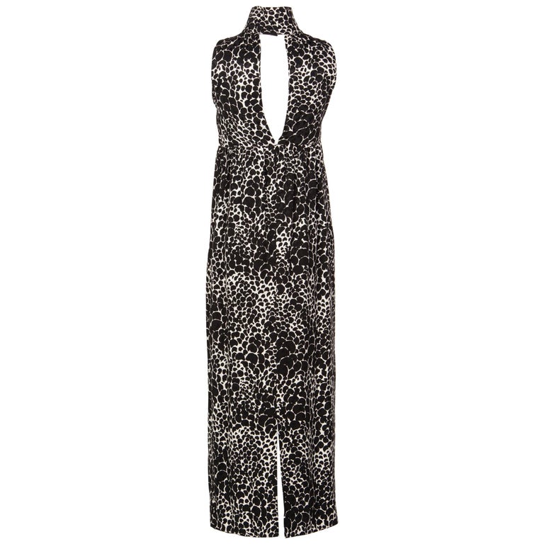 Yves Saint Laurent YSL Black and White Silk Print High Neck Evening ...