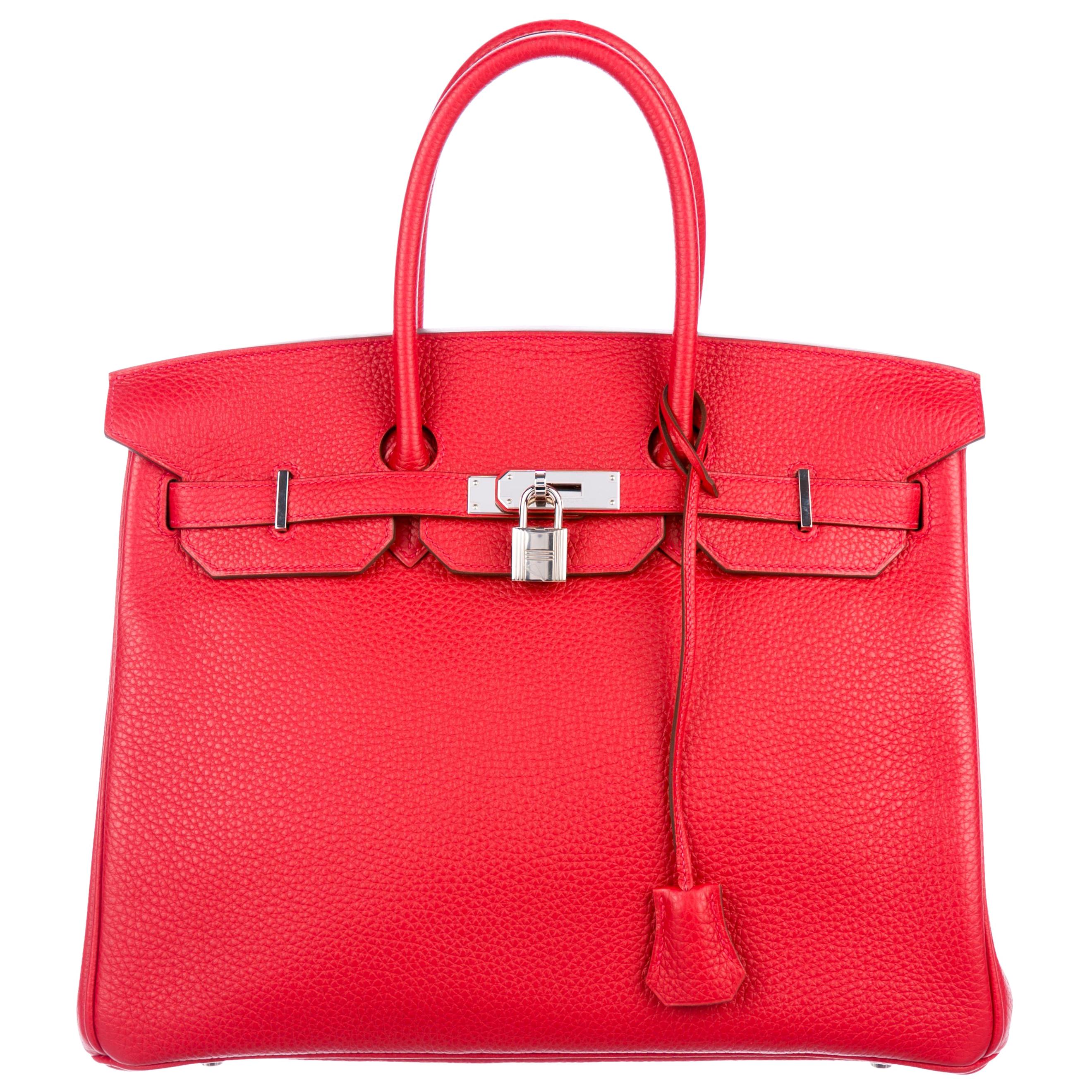 Hermes Birkin 35 Rouge Garance Togo Leather Top Handle Satchel Tote Bag