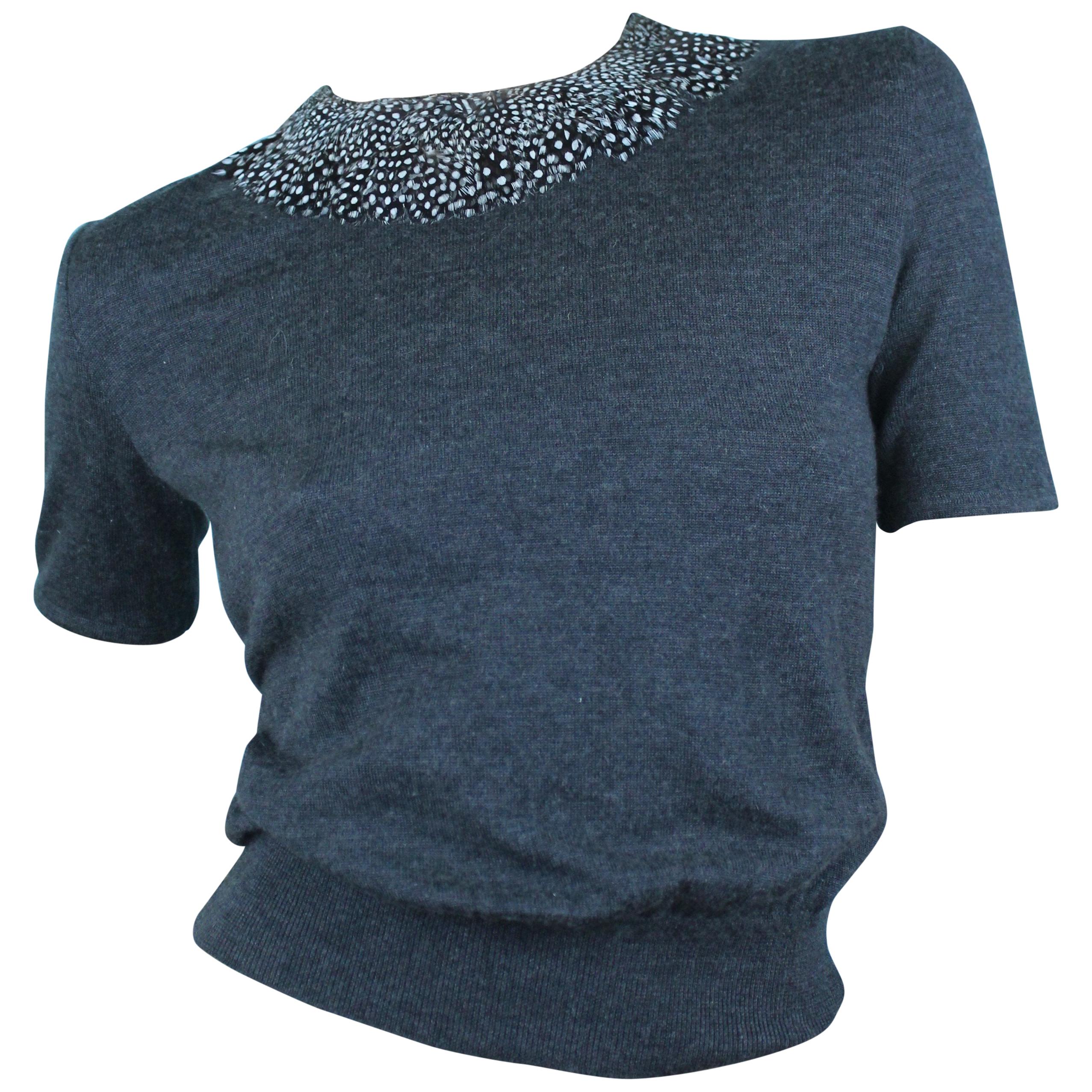 Valentino Boutique Feather Collar Grey Sweater, circa 1980s  For Sale