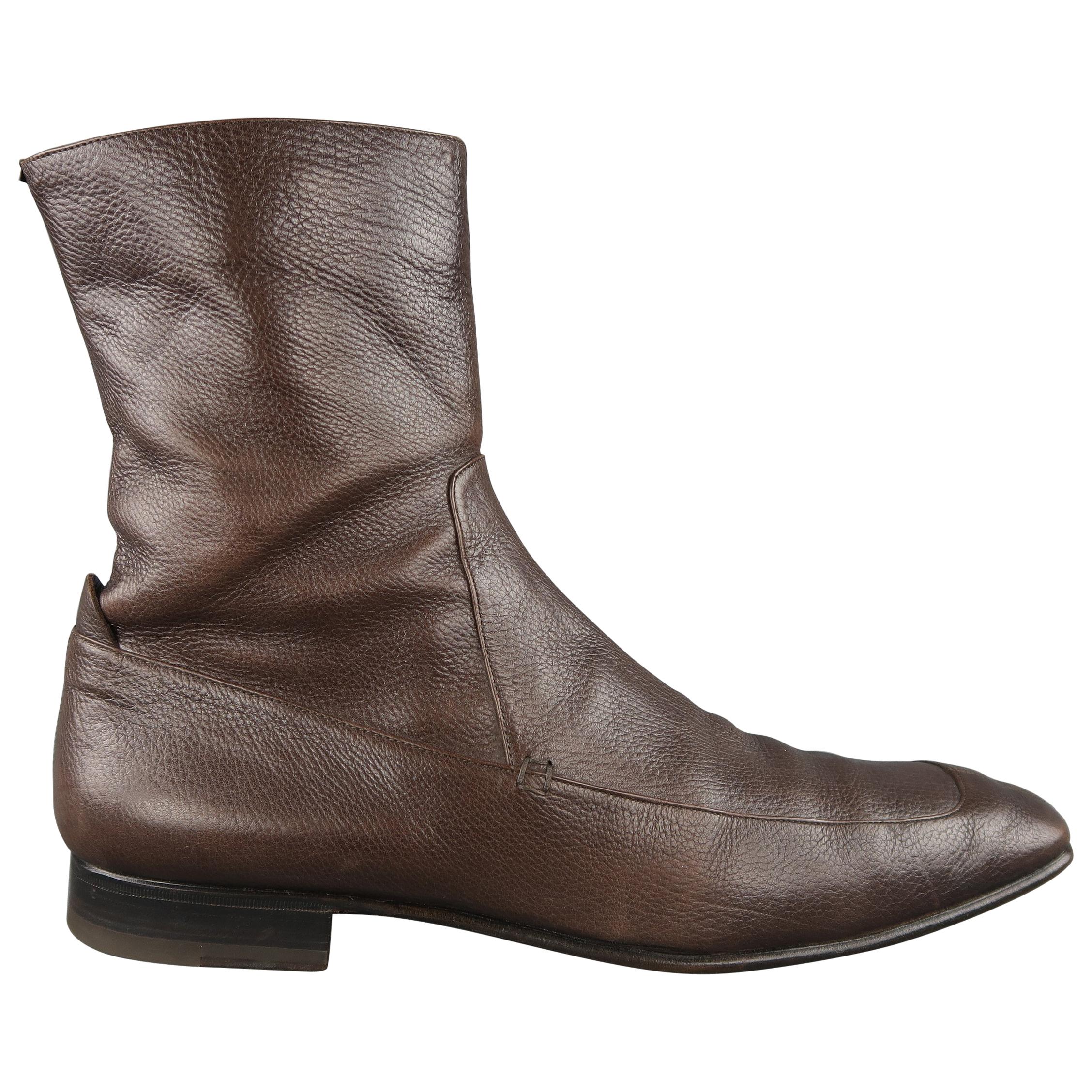 Yves Saint Laurent Brown Leather Apron Toe Ankle Boots / Shoes