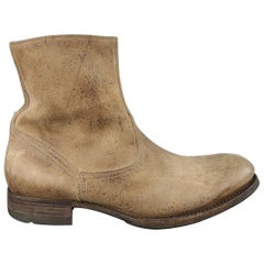 N.D.C. Beige Distressed Leather Rubber Sole Ankle Boots