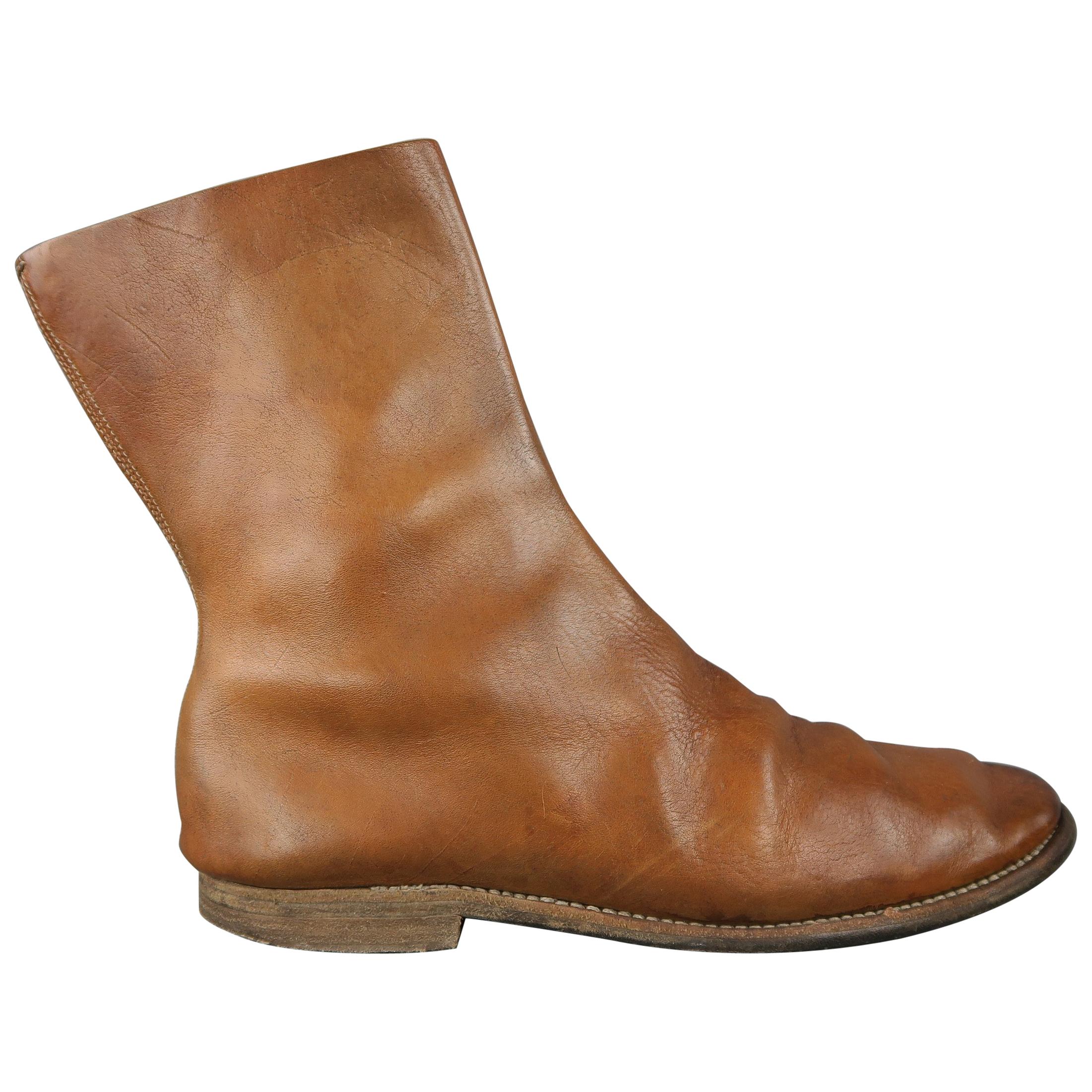 Guidi Tan Distressed Leather Ankle Boots / Shoes