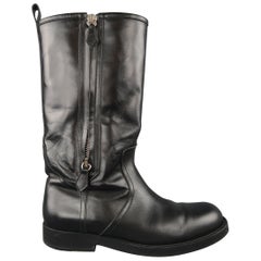 Ralph Lauren Black Leather Tall Double Zip Biker Boots / Shoes 