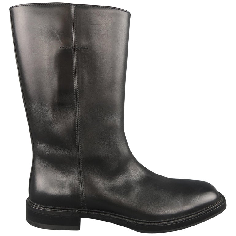 Prada Boots Black Leather Tall Pull On Boots / Shoes at 1stDibs