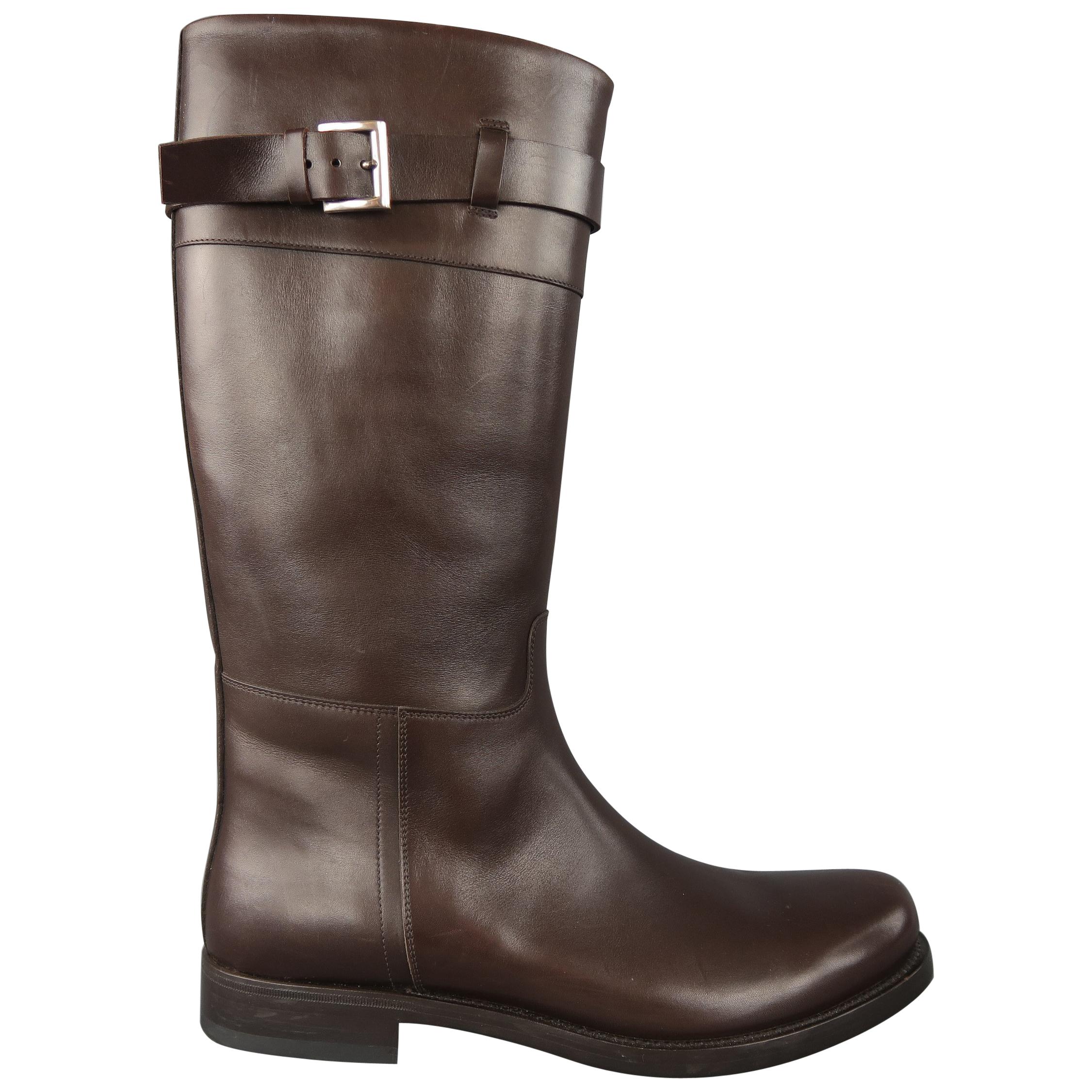 Prada Brown Leather Tall Buckle Men's Boot / Shoe