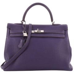 Hermes Kelly Handbag Iris Purple Togo with Palladium Hardware 35