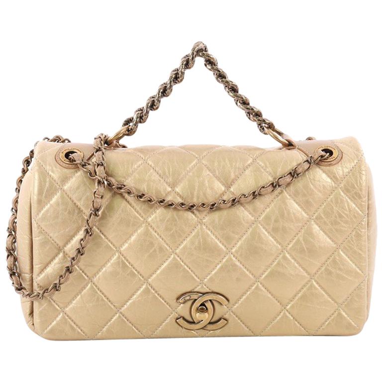 Vintage Chanel Flap Bag Bronze Diagonal Quilted Calfskin Gold