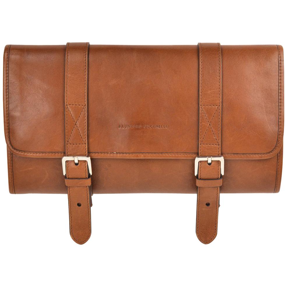 Brunello Cucinelli Men's Brown Leather Travel Fold Up Garment Bag