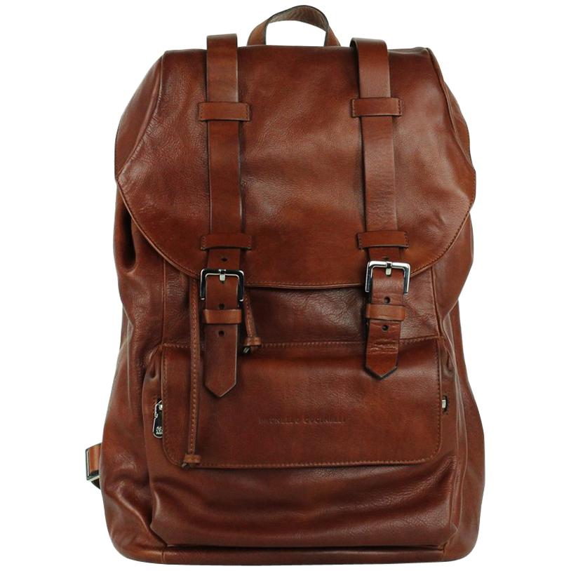Brunello Cucinelli Solid Burnt Red Leather Full Rucksack Backpack For Sale