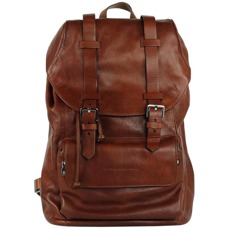 Brunello Cucinelli Solid Burnt Red Leather Full Rucksack ...