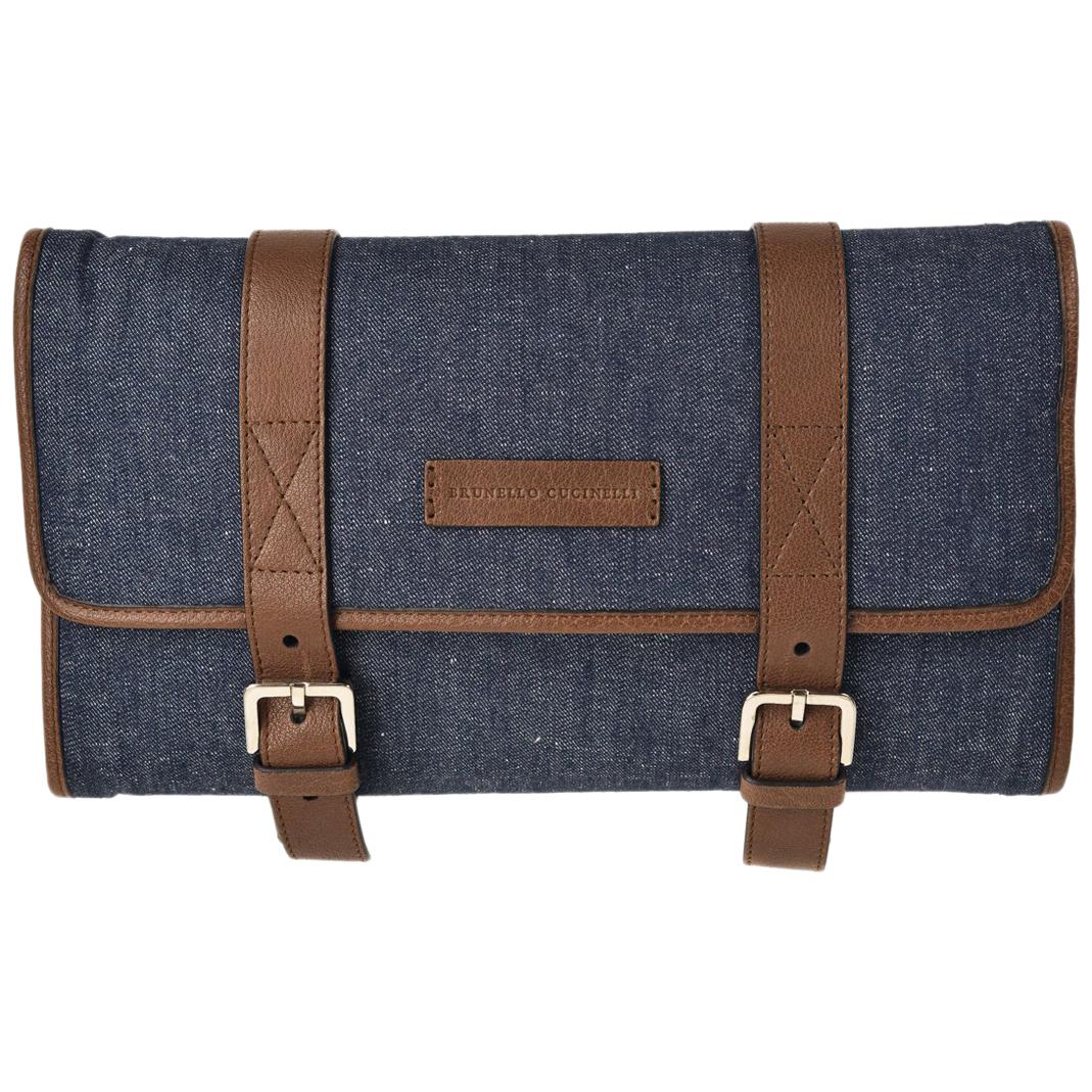 Brunello Cucinelli Men's Denim Leather Travel Fold Up Garment Bag For Sale