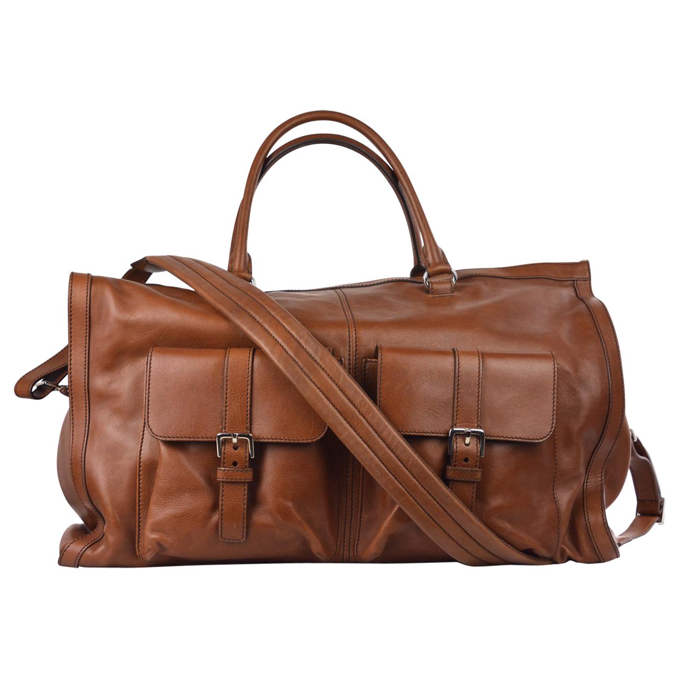 Brunello Cucinelli Mens Tan Leather Travel Fold Up Garment Bag