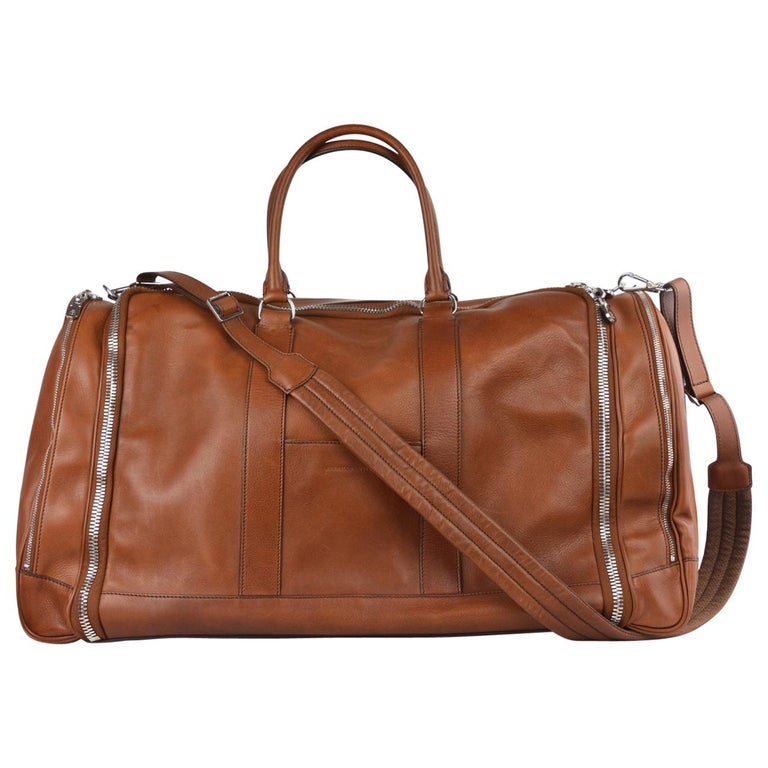 Brunello Cucinelli Men's Brown Leather Travel Fold Up Garment Bag For