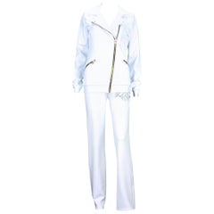 New Versace Women's White Gym Pant Suit with Crystal Embellishment  